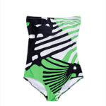 GREEN PATTERNED STRAPLESS SWIMWEAR-1