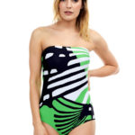 GREEN PATTERNED STRAPLESS SWIMWEAR